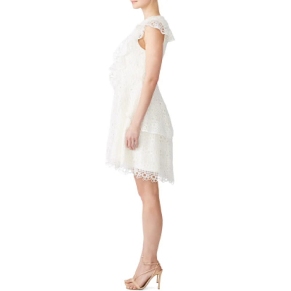 ELLIAT White Lace Mini Ruffle Interlude Style Mini Dress MEDIUM - Picture 8 of 12